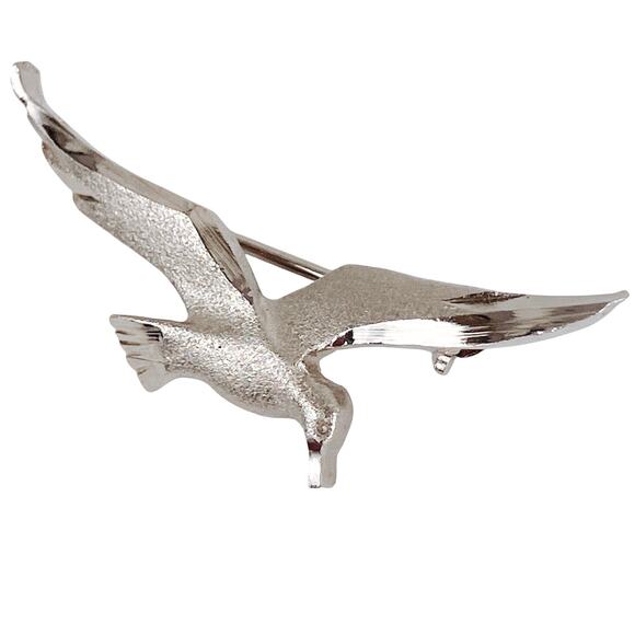 Vintage Seagull Bird Brooch Mid Century Modernist 1960s Seaside Silver Tone Pin - Picture 1 of 11